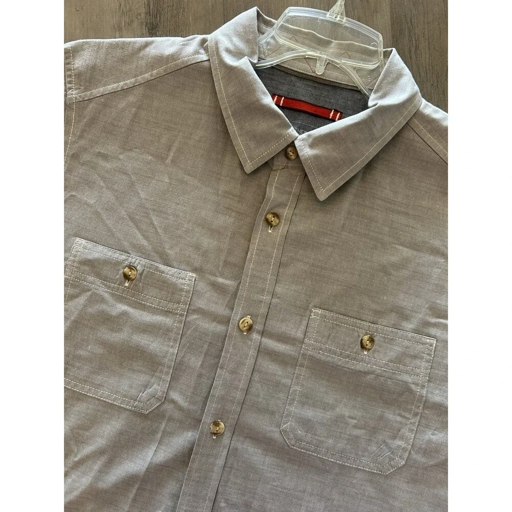 The North Face Button Up Shirt Gray Long Sleeve Front Pocket Mens Size L
